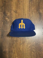 Vintage Seattle Mariners New Era MLB Pro Model Fitted Hat 7 1/8 Trident 80s Wool