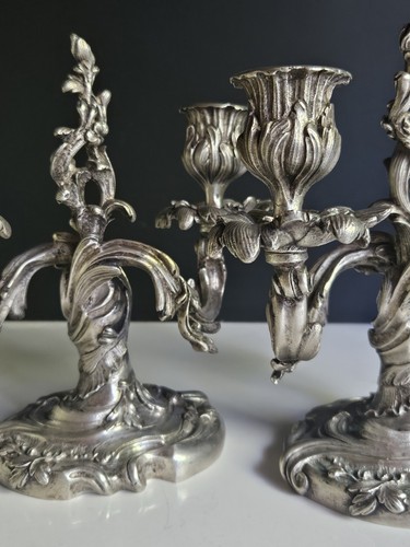 Bougeoir paire bronze argente - bougeoir,