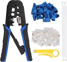 Kit de Pince à Sertir RJ45 avec 30 Connecteurs Cristal Cat5 + Dénudeur Outil de 