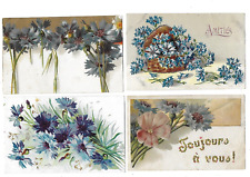 2 postcards old postcards 2 embossed flowers blueberries gold