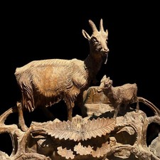 Encrier Plumier & Forêt Noire & Art Populaire Bois Sculpté & Chèvre &Petit & XIX