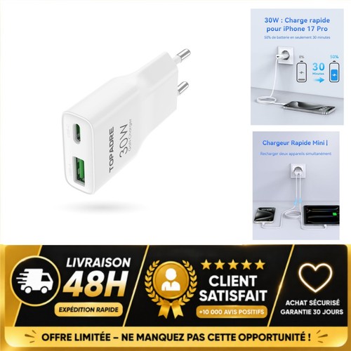 Topadre chargeur usb 30w - chargeur,