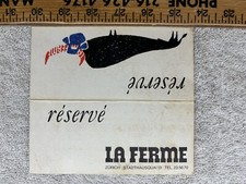 1970s Reserved Table Card La Ferme Restaurant Zurich Switzerland Vintage