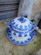 Ancienne Saucière ronde Sur Dormant avec couvercle shabby chic