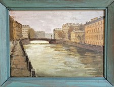 Charming painting, painting/oil/panel signed. Painted wood frame. Mid 20th century.