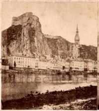 Belgique.Dinant.La Meuse.Ville.Collégiale Notre-Dame.Citadelle.Photo Stereo.1870