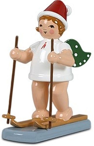 Figurine bois ange sur ski - figurine,