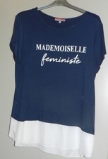 220- T-SHIRT LONG MARINE/BLANC