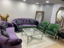 Grand Salon complet familial  style louis XV  violet & vert en bois d'hêtre neuf