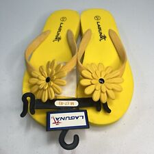 Laguna Flower Zorrie Yellow Daisy Black Eyed Susan Tong Flip Flops 7-8 NWT