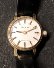 #27 Antique Women's IAXA Black Leather Bracelet Watch as Is