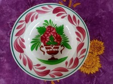 Assiette Creuse ancienne Opaque Sarreguemines Déco Coupe Fleurie Rouge Vert 22cm
