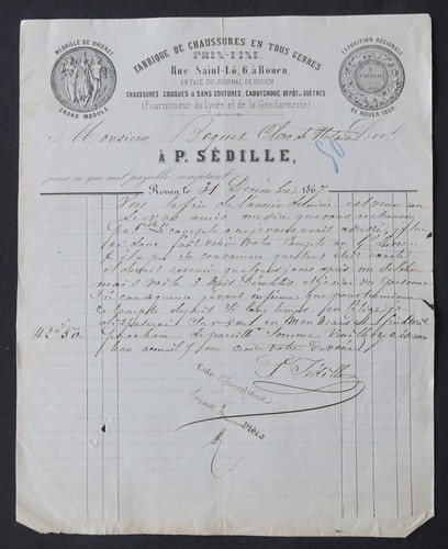 Facture rouen 1867 sedille - rouen,