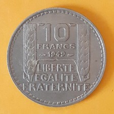 Pièce de monnaie 10 francs TURIN en cupronickel 1949 petite tête TTB+ nettoyée  