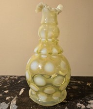 Fenton Vaseline Canary Opalescent Coin Spot 7 Ruffled Lamp Base Antique HTF Rare
