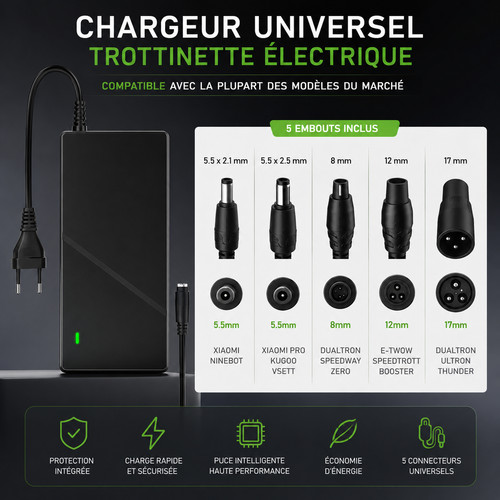 Chargeur universel trottinette - chargeur,
