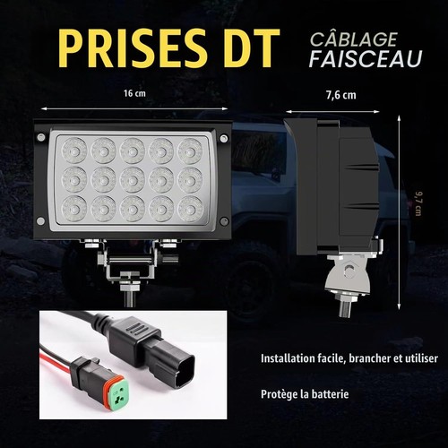 Phare travail led - de, 12v