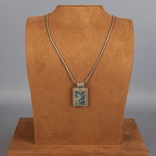 Collier Argent 925 Pendentif Nacre Abalone Design Moderniste Vintage 1970