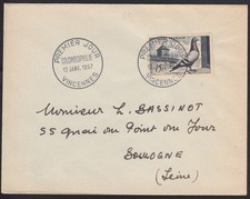 Colombophilie FRANCE 1957 enveloppe & timbre 15F 1091 Y&T Premier jour