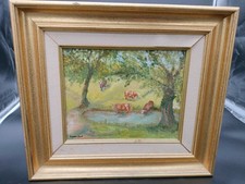 Tableau Naturaliste huile sur toile vaches  signé Raymie Parot