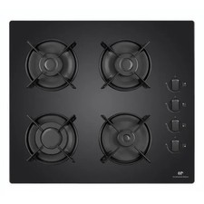 Table de cuisson au Gaz CONTINENTAL EDISON 4 Foyers Verre Noir Grille Fonte Neuf