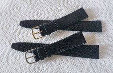 SOLDES..Bracelet de montre Noir VINTAGE en cuir véritable de LÉZARD 17 mm