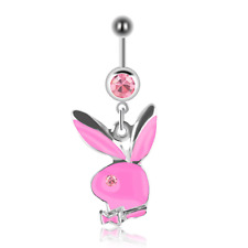 Bijoux Corps Nombril Piercing Lapin Diamant Rose + Argent Rose Playboy REF 12