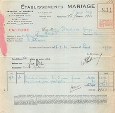 1931 FABRIQUE DE FURNITURE ETS WEDDING IN PARIS - M. CHADIRAC A POUXEUX