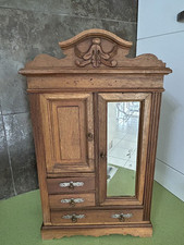 Superbe armoire à glace de poupée bois miroir ancien 3 tiroirs 2 portes 51 cm