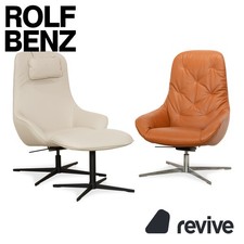 Rolf Benz MEG Fauteuil En Cuir Sienna Marron Beige Fonction Manuelle Inclus Pouf