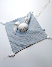 Doudou Carré Lapin Blanc Bleu