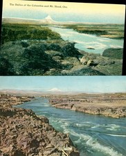 2  1906 1948 postcards colored The Dalles Oregon Columbia River Ezra Meeker