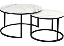 2er-Set Table Basse Table de Salon Atlanta C 80x80cm 60x60cm Marbre Blanc Noir