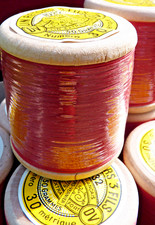 Antique haberdashery, old extra strong linen wood spool "DV" No. 30, Rose Fushia