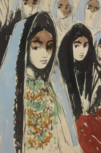 Fille avec foulard dessin - avec, |