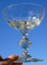 Cut Glass Champagne Glass. 19th century Triple Button Leg, Flat Ribs