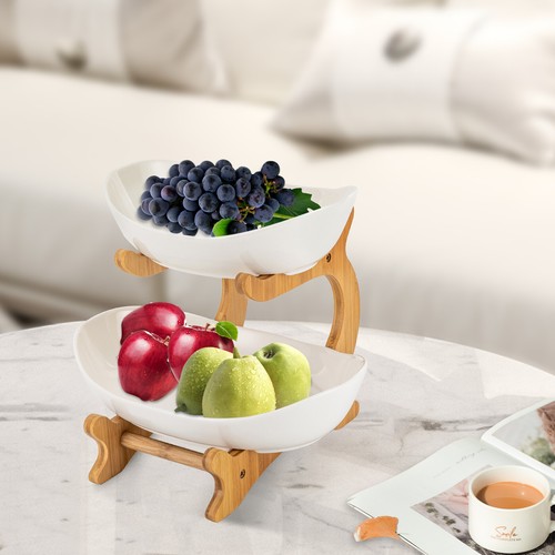 Tier white ceramic fruit - white,