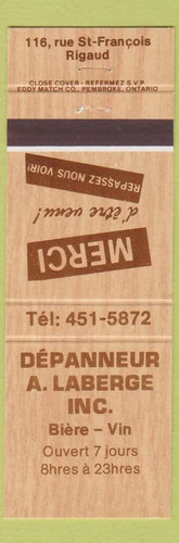 Matchbook cover depanneur a - depanneur,