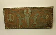 Antique Hand Carved Linoleum Wood Block ART 9x4x1 Egypt Pharaoh Illuminati Peace