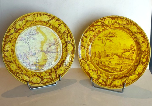 Paire assiette fond jaune - d,