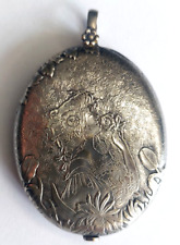 Miroir Coulissant Pendentif de Chatelaine Metal Argenté Art Nouveau Jugenstil 