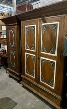 Solid Wood European Hand Painted Accents Double Armoire and Single Armoire