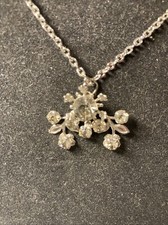 Gray Chaton pronged OLD Rhinestone RARE floral Chain Crystal? NECKLACE 22" Vtg-a