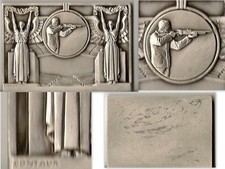 MEDAILLE PLAQUE TIR  CARIATIDES GRAVEUR CONTAUX METAL ARGENTE