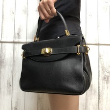 Bally Hand Bag Top Handle Leather Black Turn Lock Vintage Y2K women from Japan