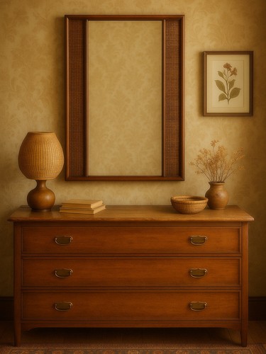 Grand miroir vintage osier