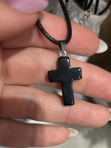 Pendentif croix obsidienne - obsidienne, +