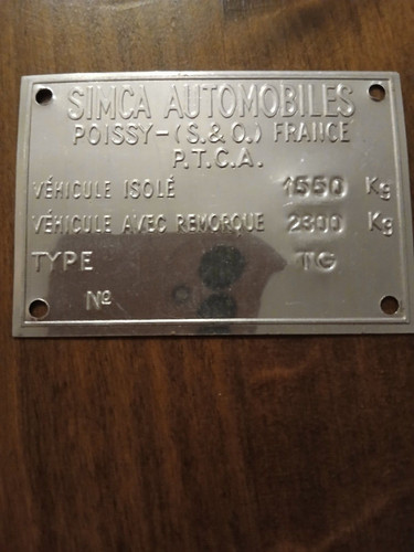 Simca 1300 plaque - ,