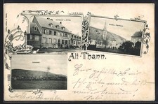 CPA Thann, Alt-Thann, Gasthaus von L. Ortlieb, l'Église et Pfarrhaus, Haltestel 