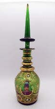 Old Green Mouth Blown Glass Vodka Carafe And Painted 45CM